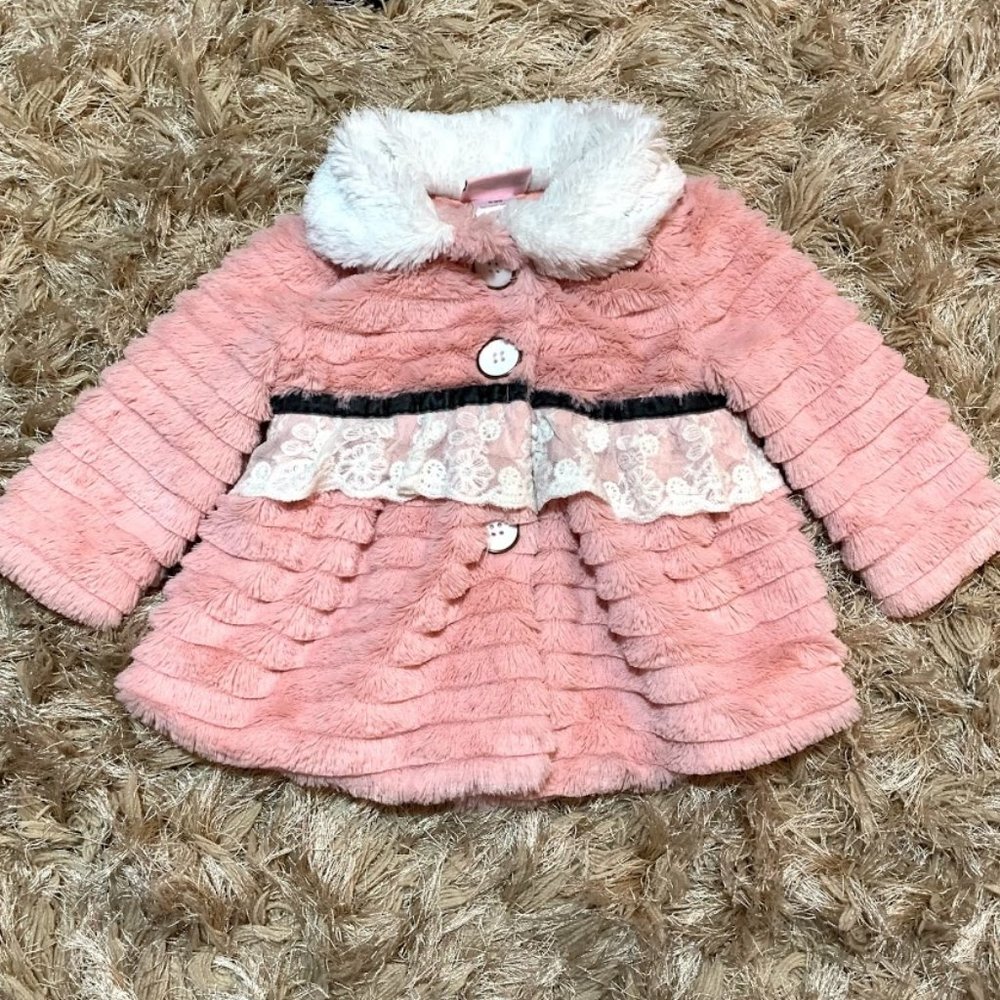 18m Little Lass pink fuzzy dress coat